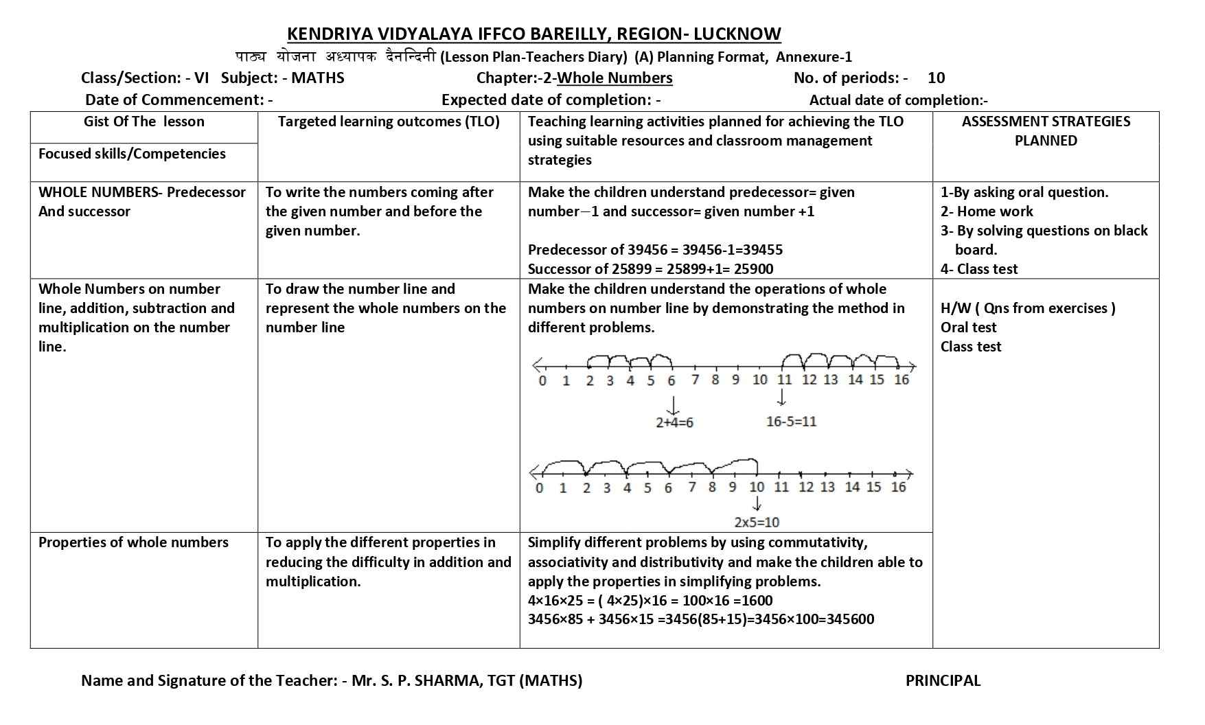 Mathematics Lesson Plan For Class 6 Chapter Wise Cbse Content 9769