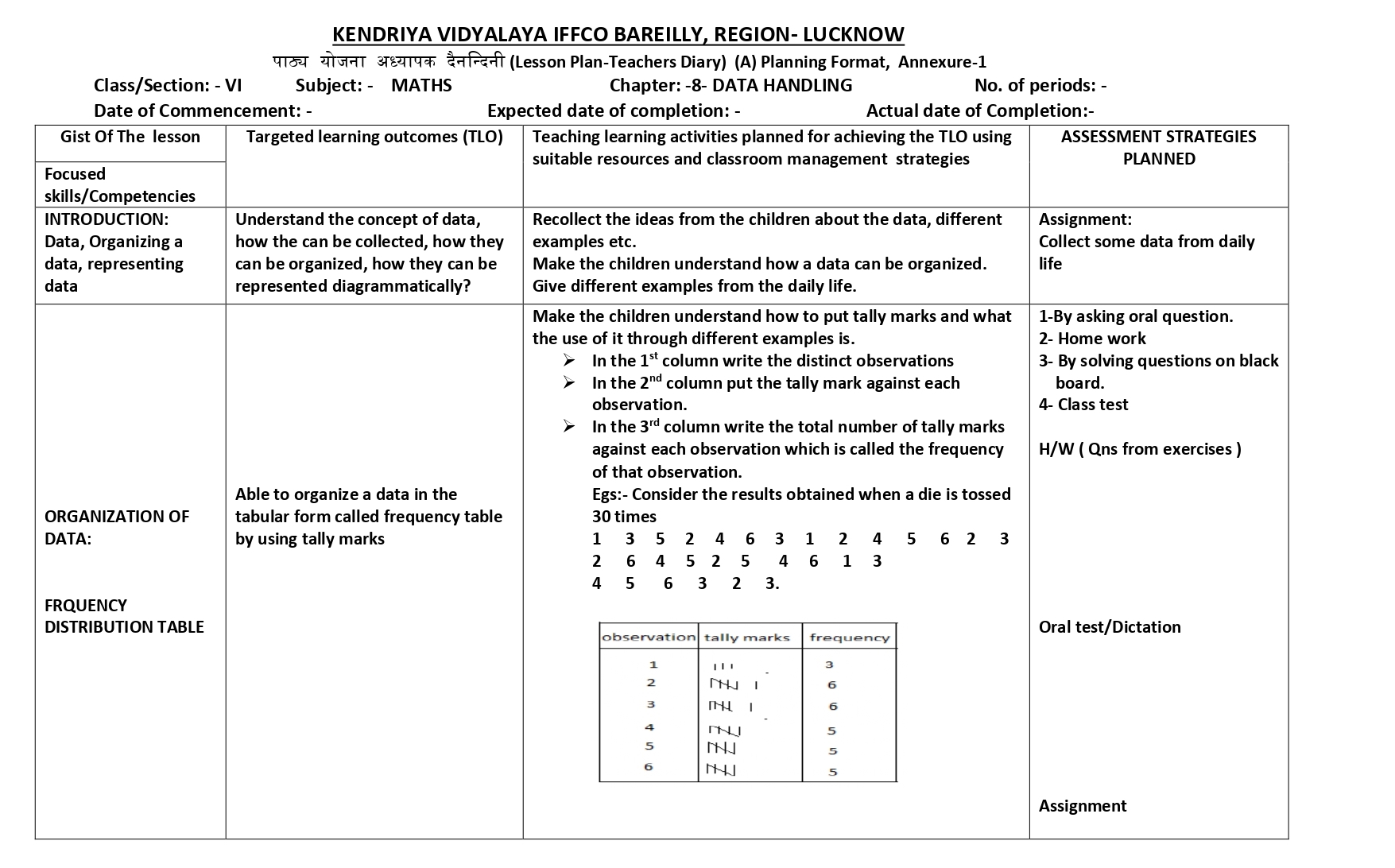 Mathematics Lesson Plan For Class 6 Chapter Wise CBSE CONTENT