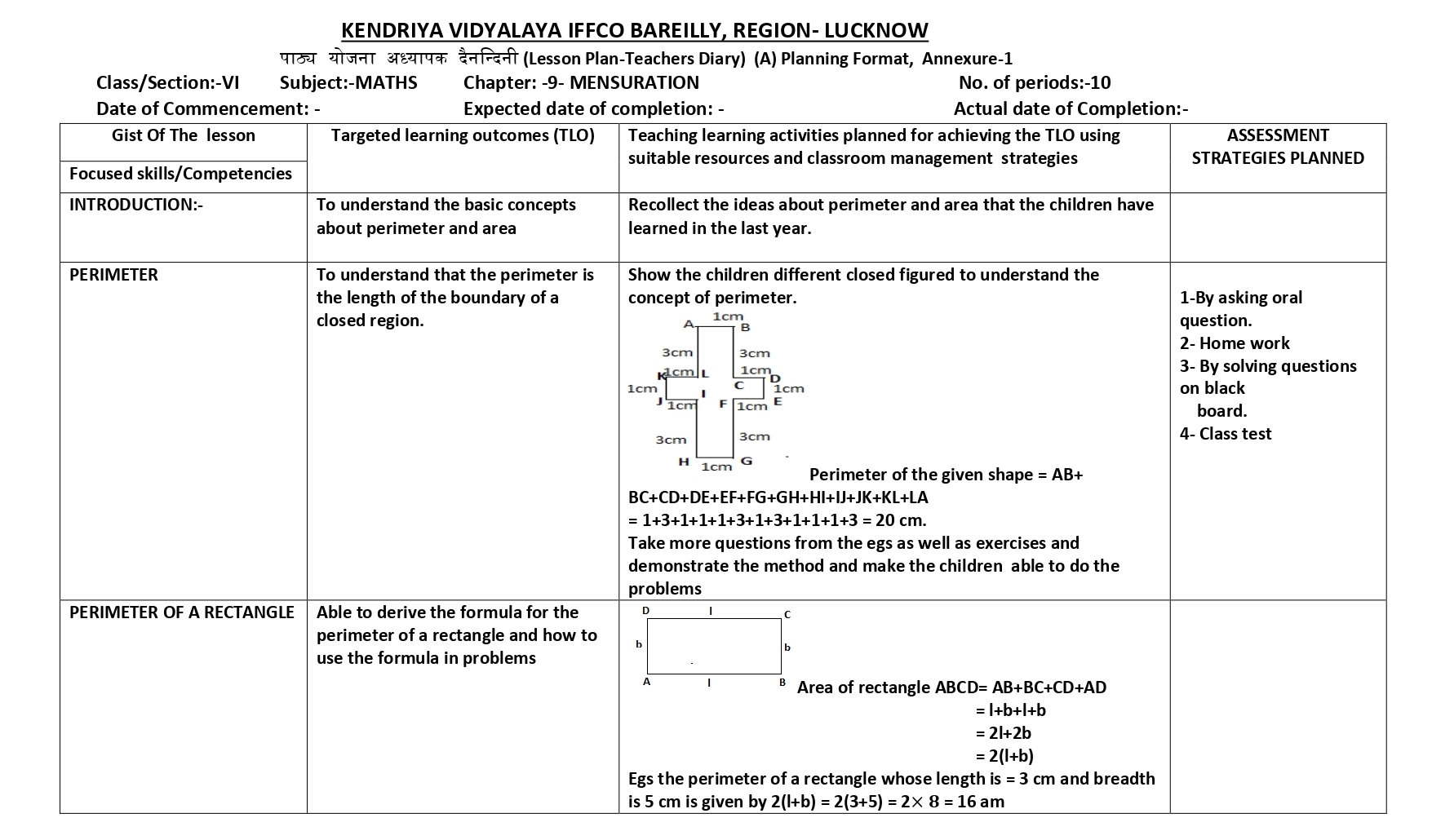 Mathematics Lesson Plan For Class 6 Chapter Wise Cbse Content 6354