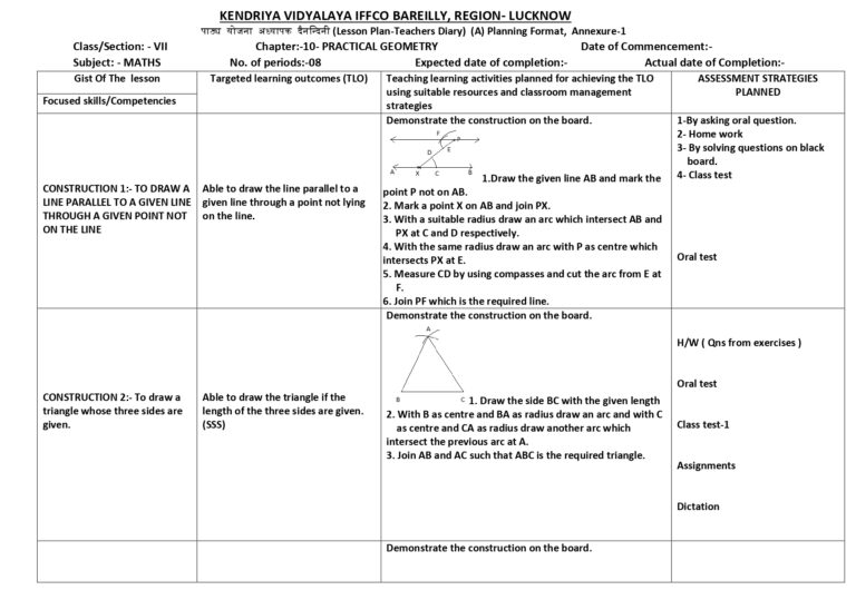 Mathematics Lesson Plan for Class 7 Chapter Wise - CBSE CONTENT