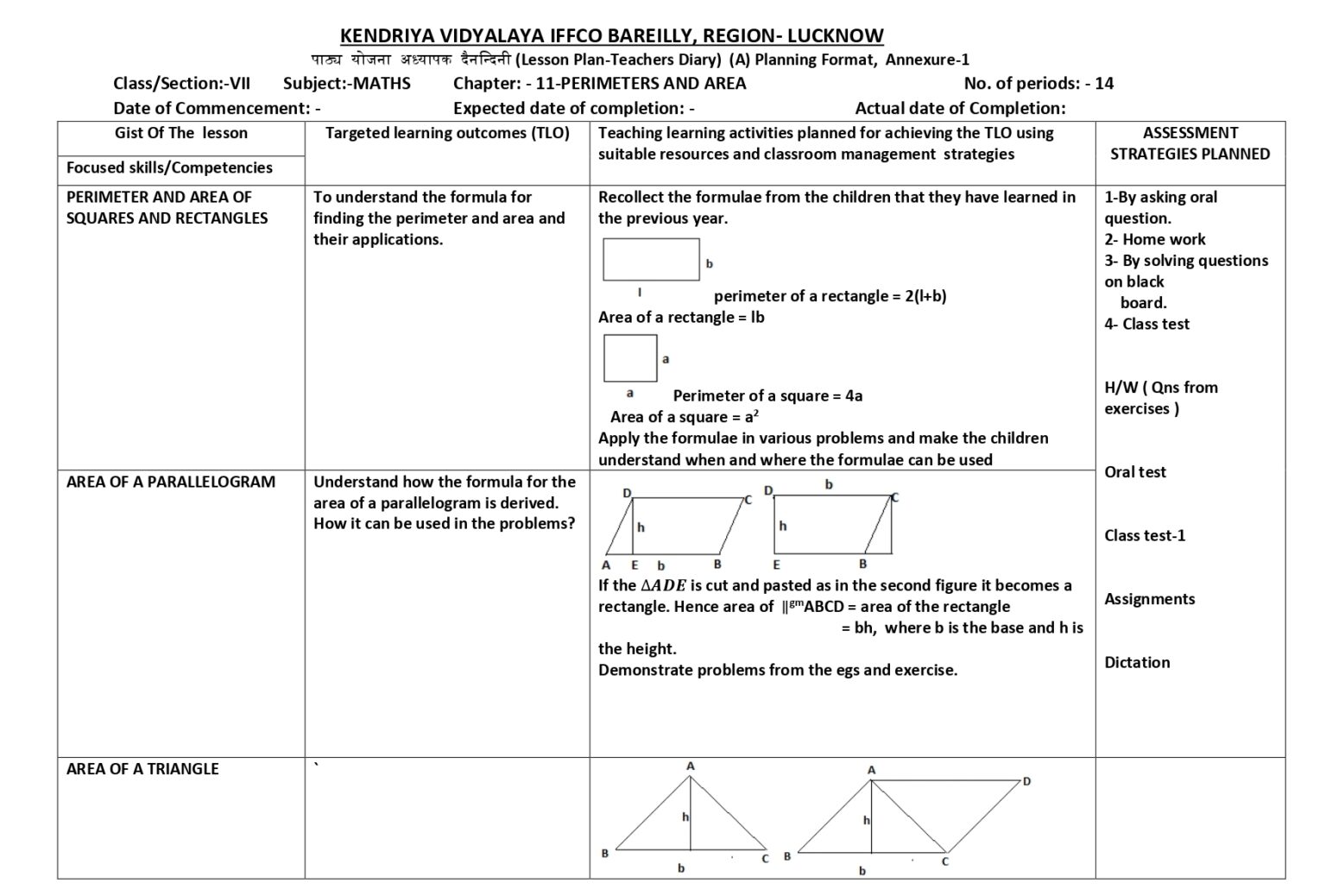 Mathematics Lesson Plan For Class 7 Chapter Wise Cbse Content