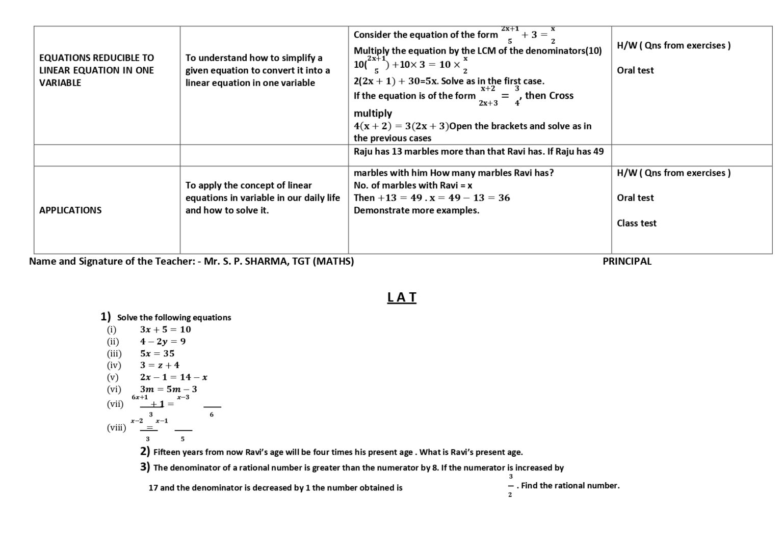 Mathematics Lesson Plan For Class 8 Chapter Wise - CBSE CONTENT